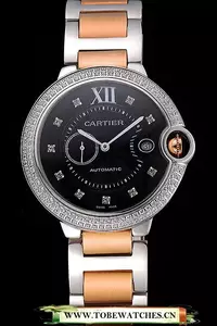 Cartier Ballon Bleu Diamond Case Black Dial Two Tone Bracelet En60602