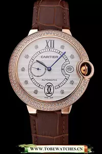 Cartier Ballon Bleu Diamond Case White Dial Brown Leather Bracelet En60604