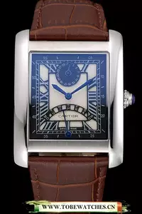 Cartier Tank Black And White Dial Stainless Steel Case Brown Leather Strap En120736