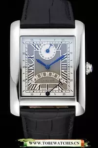 Cartier Tank White Dial Stainless Steel Case Black Leather Strap En120739