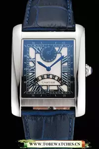 Cartier Tank White Dial Stainless Steel Case Blue Leather Strap En120740