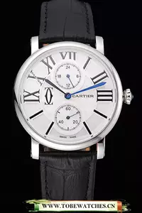 Cartier Ronde Second Time Zone White Dial Stainless Steel Case Black Leather Strap En120941
