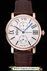 Cartier Ronde Second Time Zone White Dial Gold Case Brown Leather Strap En120944