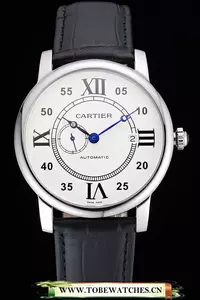 Cartier Rotonde Solo White Dial Silver Case Black Leather Strap En121253