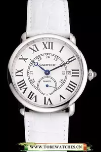 Cartier Ronde Louis Cartier White Dial Stainless Steel Case White Leather Strap En121521