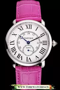 Cartier Ronde Louis Cartier White Dial Stainless Steel Case Fuchsia Leather Strap En121522