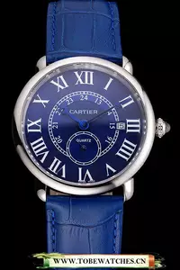 Cartier Ronde Louis Cartier Blue Dial Stainless Steel Case Blue Leather Strap En121523