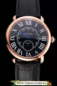 Cartier Ronde Louis Cartier Black Dial Gold Case Black Leather Strap En121526
