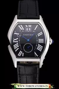 Cartier Tortue Large Date Black Dial Stainless Steel Case Black Leather Strap En121533