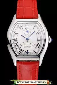 Cartier Tortue Perpetual Calendar White Dial Stainless Steel Case Red Leather Strap En121537