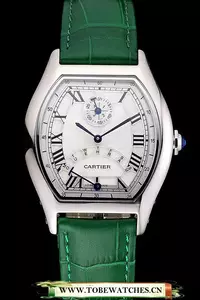 Cartier Tortue Perpetual Calendar White Dial Stainless Steel Case Green Leather Strap En121538