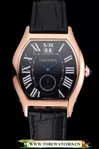 Cartier Tortue Large Date Black Dial Gold Case Black Leather Strap En121539