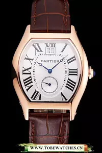 Cartier Tortue Large Date White Dial Gold Case Brown Leather Strap En121540