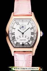 Cartier Tortue Perpetual Calendar White Dial Gold Case Pink Leather Strap En121541