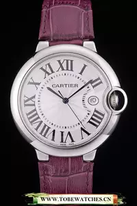 Cartier Ballon Bleu 42mm White Dial Stainless Steel Case Purple Leather Bracelet En121644