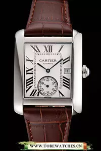 Cartier Tank Mc White Dial Stainless Steel Case Brown Leather Strap En122140