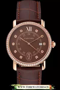 Cartier Ronde Solo Brown Dial Diamond Hour Marks And Bezel Rose Gold Case Brown Leather Strap En122587