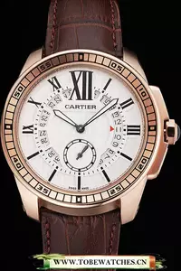 Cartier Calibre De Cartier Small Seconds White Dial Rose Gold Case Brown Leather Strap En122911
