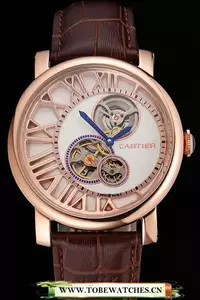 Cartier Rotonde De Cartier Flying Tourbillon White Dial Rose Gold Numerals Rose Gold Case Brown Leather Strap En122917