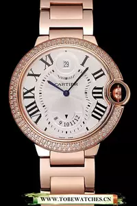 Cartier Ballon Bleu Two Timezone White Dial Diamond Case Rose Gold Bracelet En124489