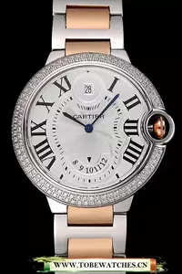 Cartier Ballon Bleu Two Timezone White Dial Diamond Case Rose Gold And Silver Bracelet En124493