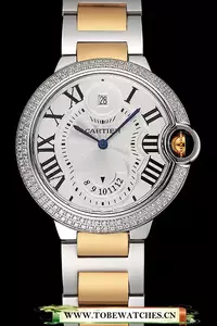 Cartier Ballon Bleu Two Timezone White Dial Diamond Case Gold And Silver Bracelet En124495