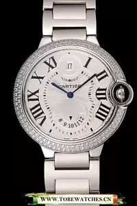 Cartier Ballon Bleu Two Timezone White Dial Diamond Case Stainless Steel Bracelet En124497