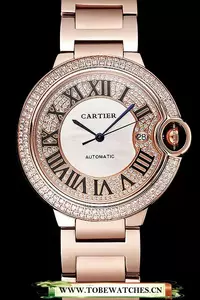 Cartier Ballon Bleu 46 Mm Diamond Dial Diamond Case Rose Gold Bracelet En124499