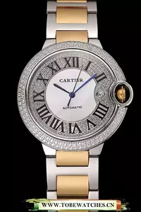 Cartier Ballon Bleu 46 Mm Diamond Dial Diamond Case Gold And Staineless Steel Bracelet En124505