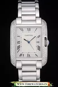 Cartier Tank Anglaise 30mm White Dial Diamonds Steel Case Stainless Steel Bracelet En59147