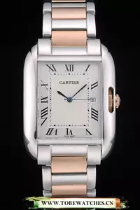 Cartier Tank Anglaise 36mm White Dial Stainless Steel Case Two Tone Bracelet En59150