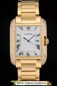 Cartier Tank Anglaise 36mm White Dial Diamonds Gold Case Gold Bracelet En59156