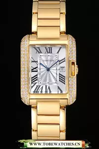 Cartier Tank Anglaise 30mm White Dial Diamonds Gold Case Gold Bracelet En59157
