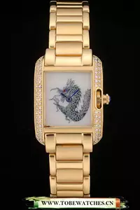 Cartier Tank Anglaise White Dragon Dial Diamonds Gold Case Gold Bracelet En59161