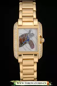 Cartier Tank Anglaise White Tortoise Dial Diamonds Gold Case Gold Bracelet En59162