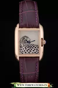 Cartier Tank Anglaise White Tiger Dial Gold Case Purple Leather Bracelet En59172