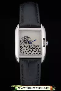 Cartier Tank Anglaise White Tiger Dial Stainless Steel Case Black Leather Bracelet En59173
