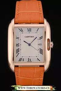 Cartier Tank Anglaise 36mm White Dial Gold Case Orange Leather Bracelet En59176