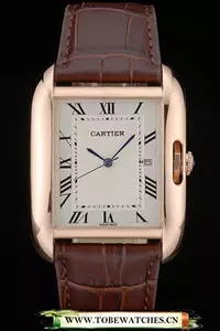 Cartier Tank Anglaise 36mm White Dial Gold Case Brown Leather Bracelet En59177
