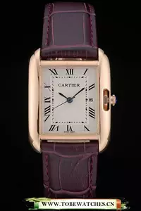 Cartier Tank Anglaise 30mm White Dial Gold Case Purple Leather Bracelet En59180