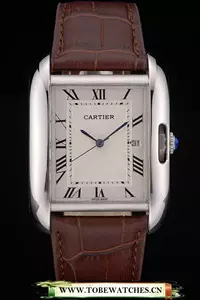 Cartier Tank Anglaise 36mm White Dial Stainless Steel Case Brown Leather Bracelet En59187