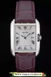 Cartier Tank Anglaise 30mm White Dial Stainless Steel Case Purple Leather Bracelet En59188