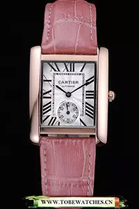 Cartier Tank Mc Gold Case White Dial Pink Leather Strap En60074