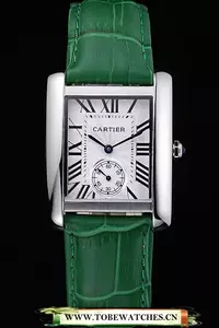 Cartier Tank Mc Stainless Steel Case White Dial Green Leather Strap En60075