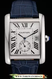 Cartier Tank Mc White Dial Stainless Steel Case Blue Leather Strap En60464