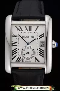 Cartier Tank Mc White Dial Stainless Steel Case Black Leather Strap En60465