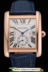 Cartier Tank Mc White Dial Gold Case Blue Leather Strap En60466
