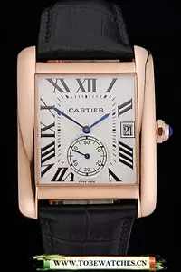 Cartier Tank Mc White Dial Gold Case Black Leather Strap En60468