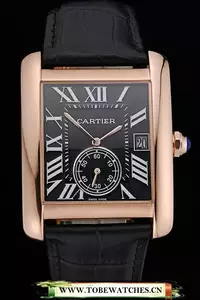 Cartier Tank Mc Black Dial Gold Case Black Leather Strap En60469