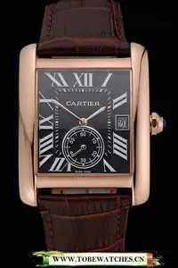 Cartier Tank Mc Black Dial Gold Case Brown Leather Strap En60471